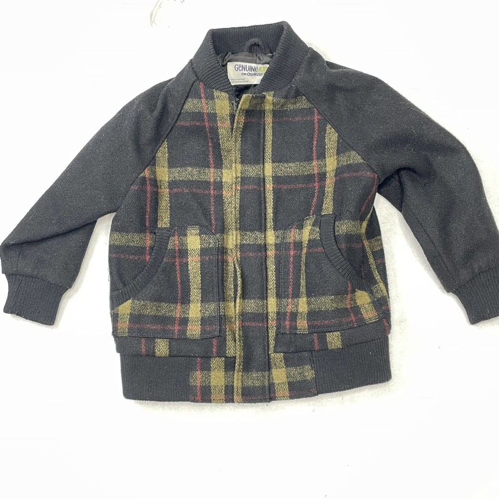 Wool Blend‎ Full Zip Up Fully Lined Boys Oshkosh Plaid Sweater Size 2T